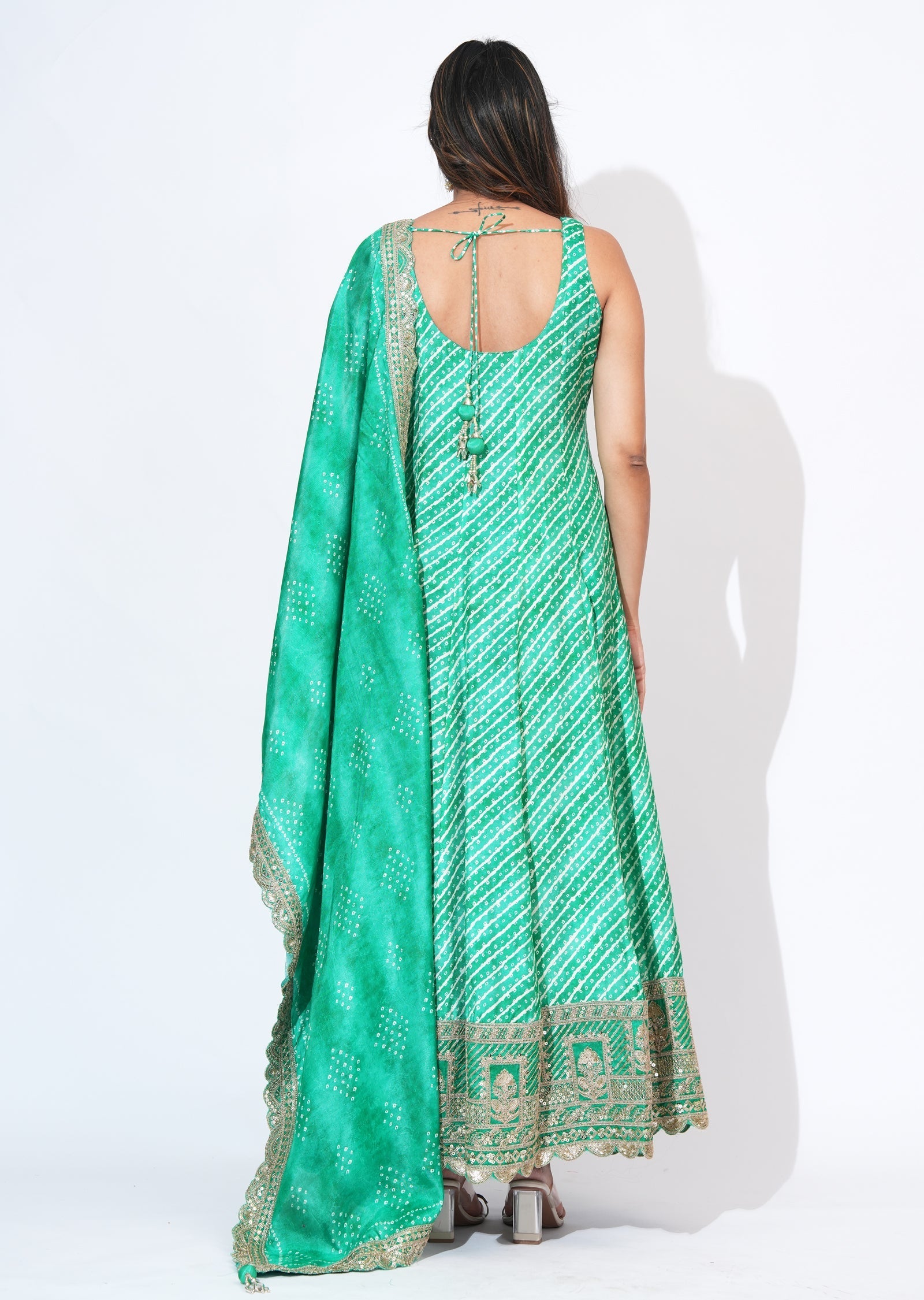 Green Silk Anarkali Set