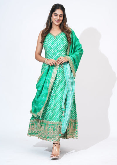 Green Silk Anarkali Set