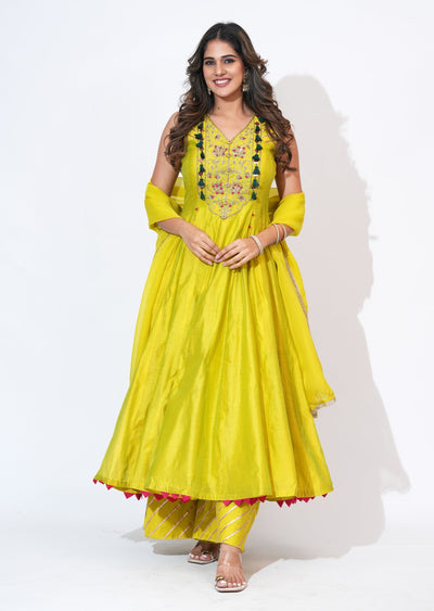 Green Silk Anarkali Set