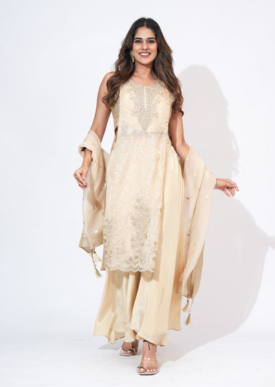 Beige Organza Sharara Set Beige Organza Sharara Set
