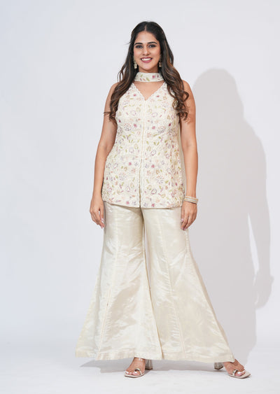 Cream Tissue Sharara Set