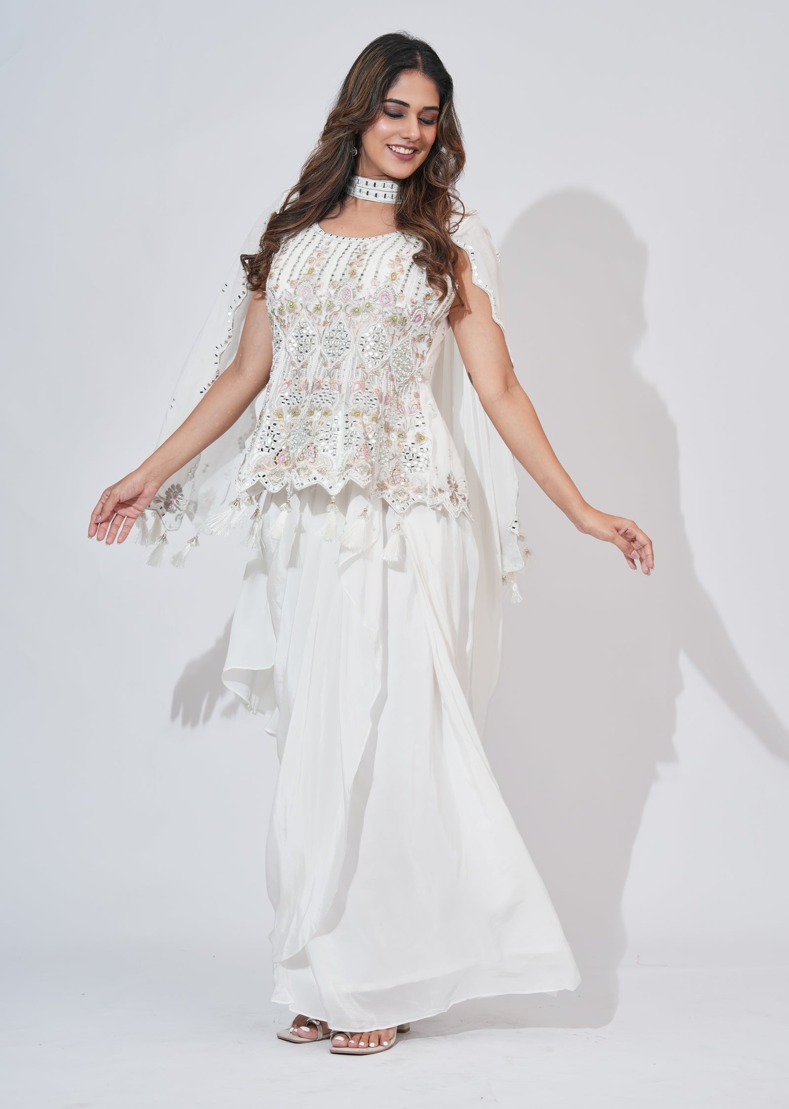 White Silk Indowestern Set