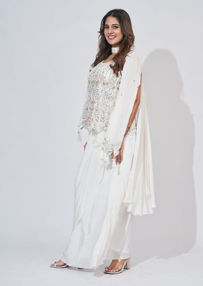 White Silk Indowestern Set