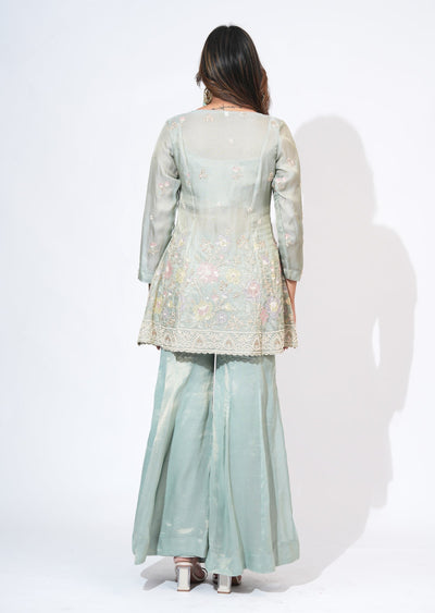 Green Tissue Sharara Set