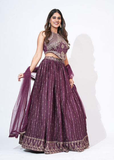 Wine Silk Lehenga Set