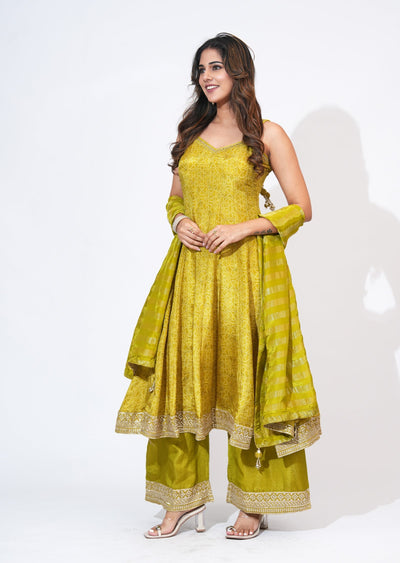 Green Tissue Anarkali Set