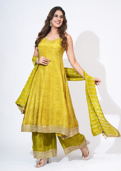 Green Tissue Anarkali Set