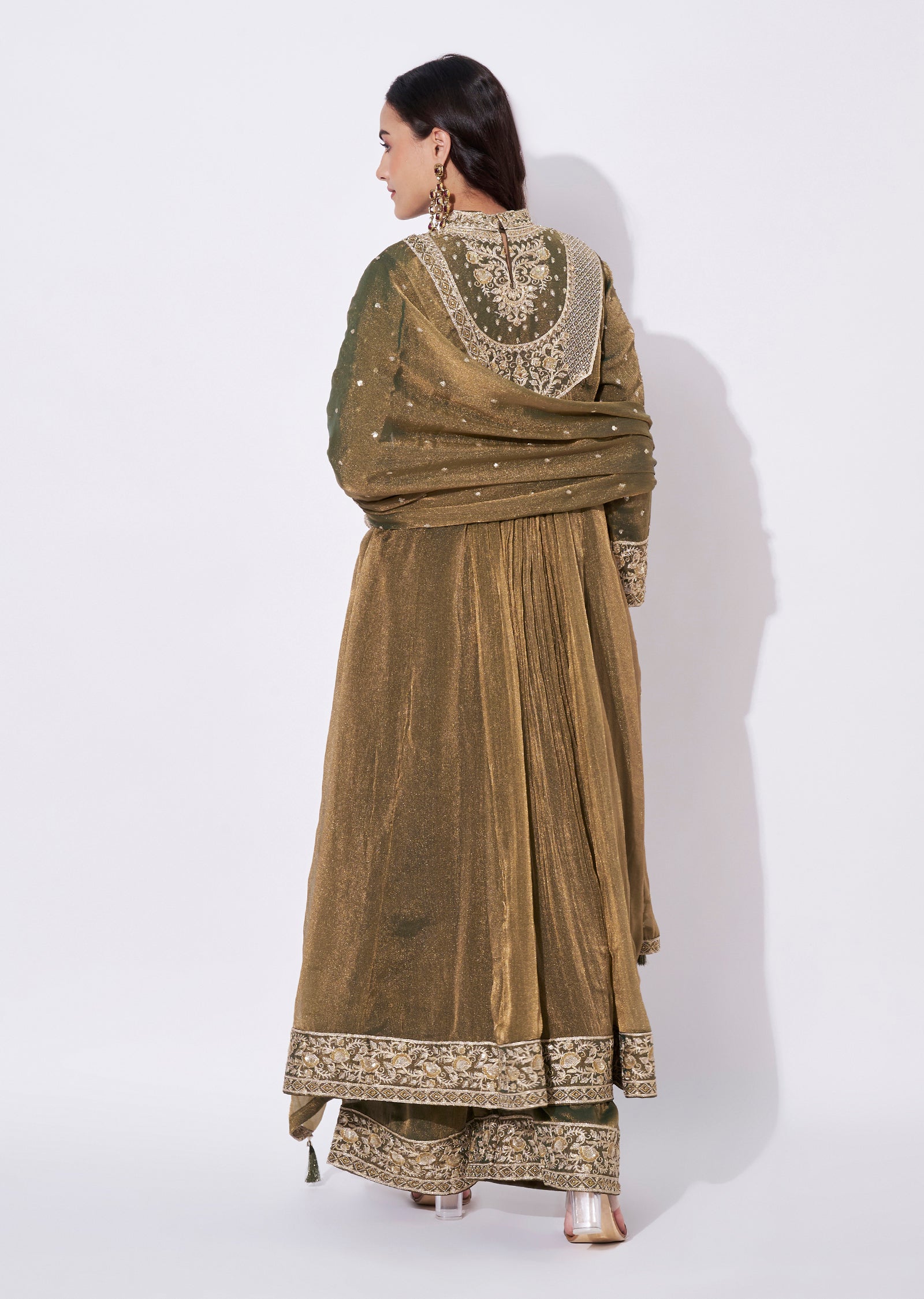 Mehndi Green Tissue Anarkali Suit