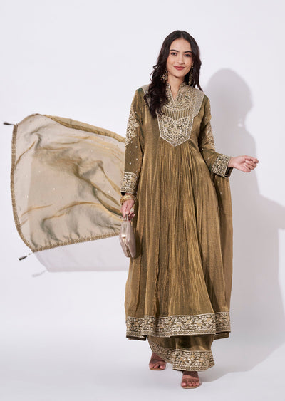 Mehndi Green Tissue Anarkali Suit
