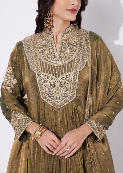 Mehndi Green Tissue Anarkali Suit