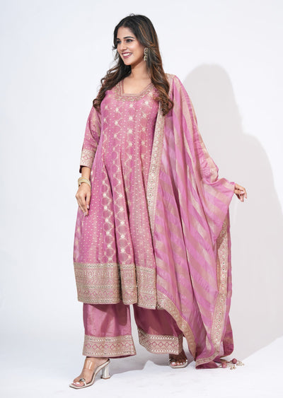 Pink Tissue Anarkali Set