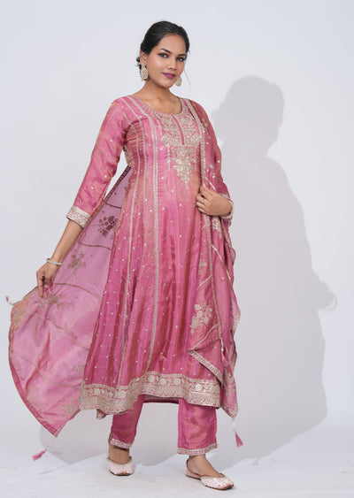 Pink Tissue Anarkali Suit
