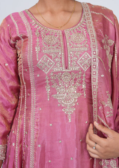 Pink Tissue Anarkali Suit
