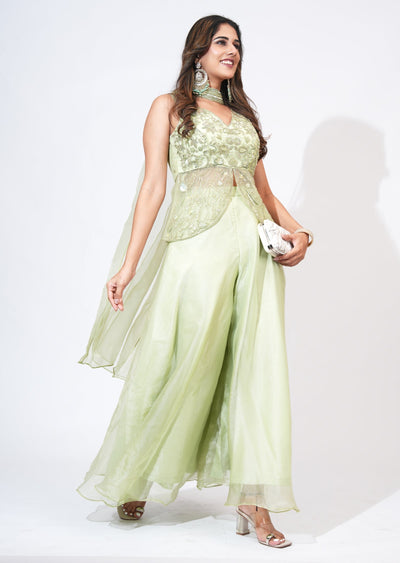 Green Net Sharara Set
