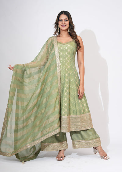 Green Tissue Anarkali Set