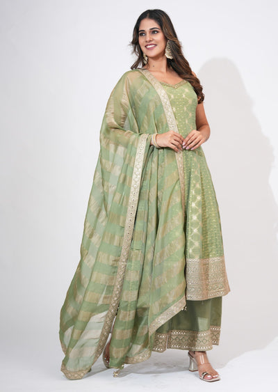 Green Tissue Anarkali Set