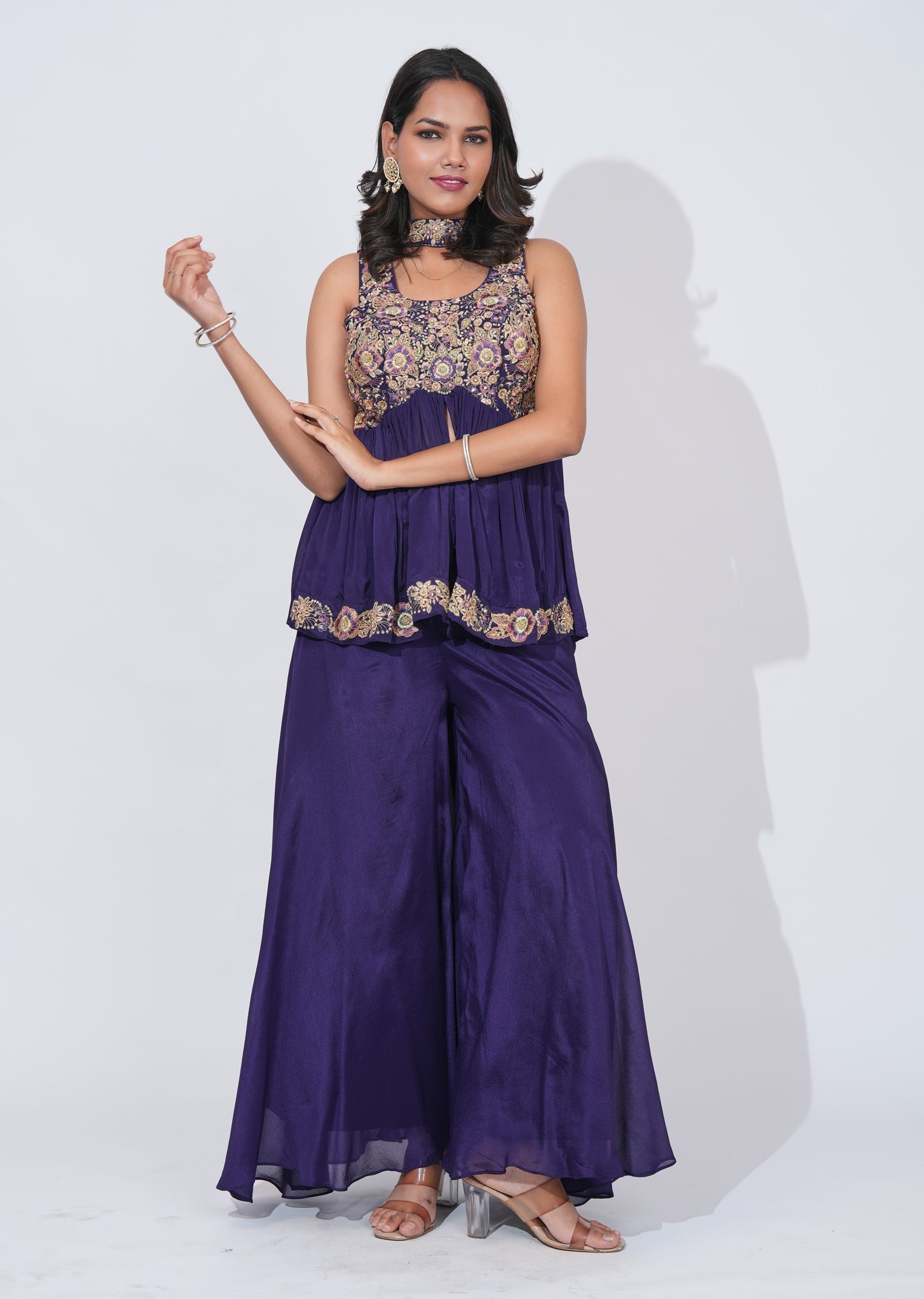 Purple Tissue Sharara Set