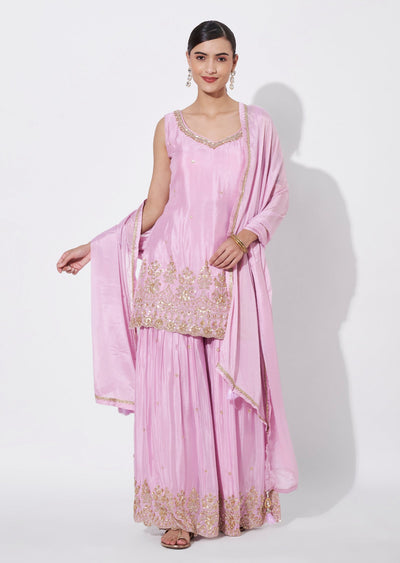 Pink Chinnon Sharara Set