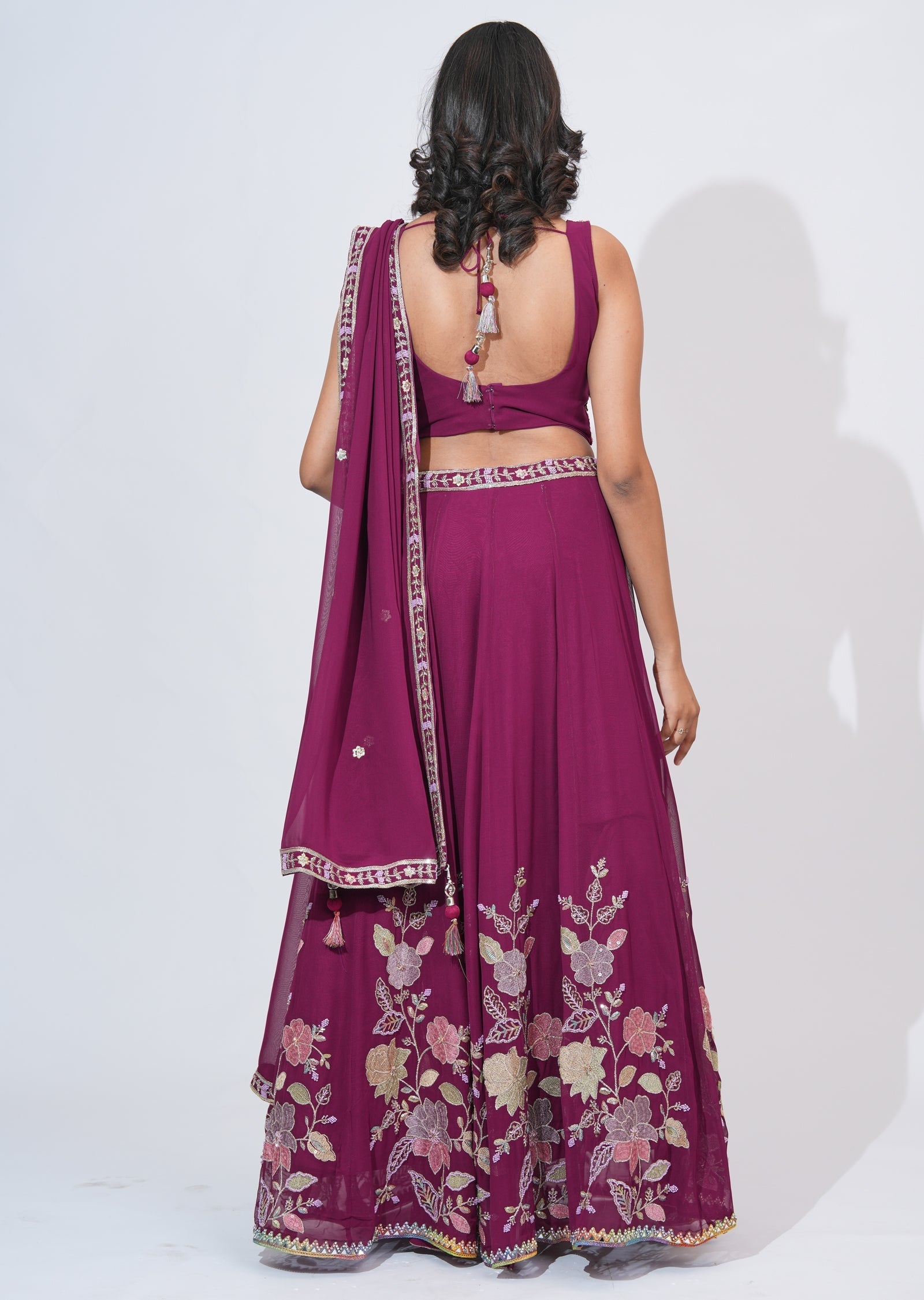 Wine Georgette Lehenga Set