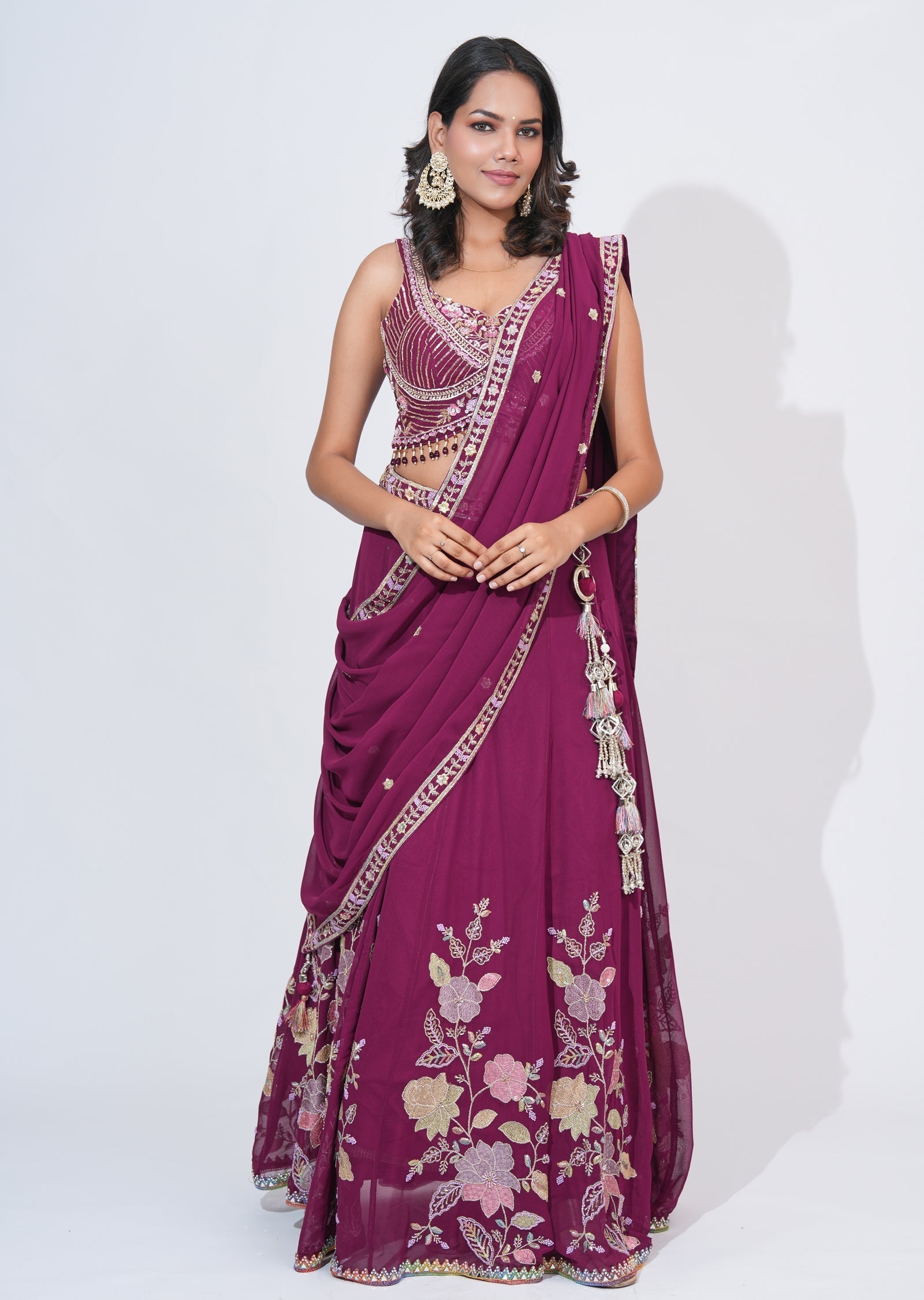 Wine Georgette Lehenga Set