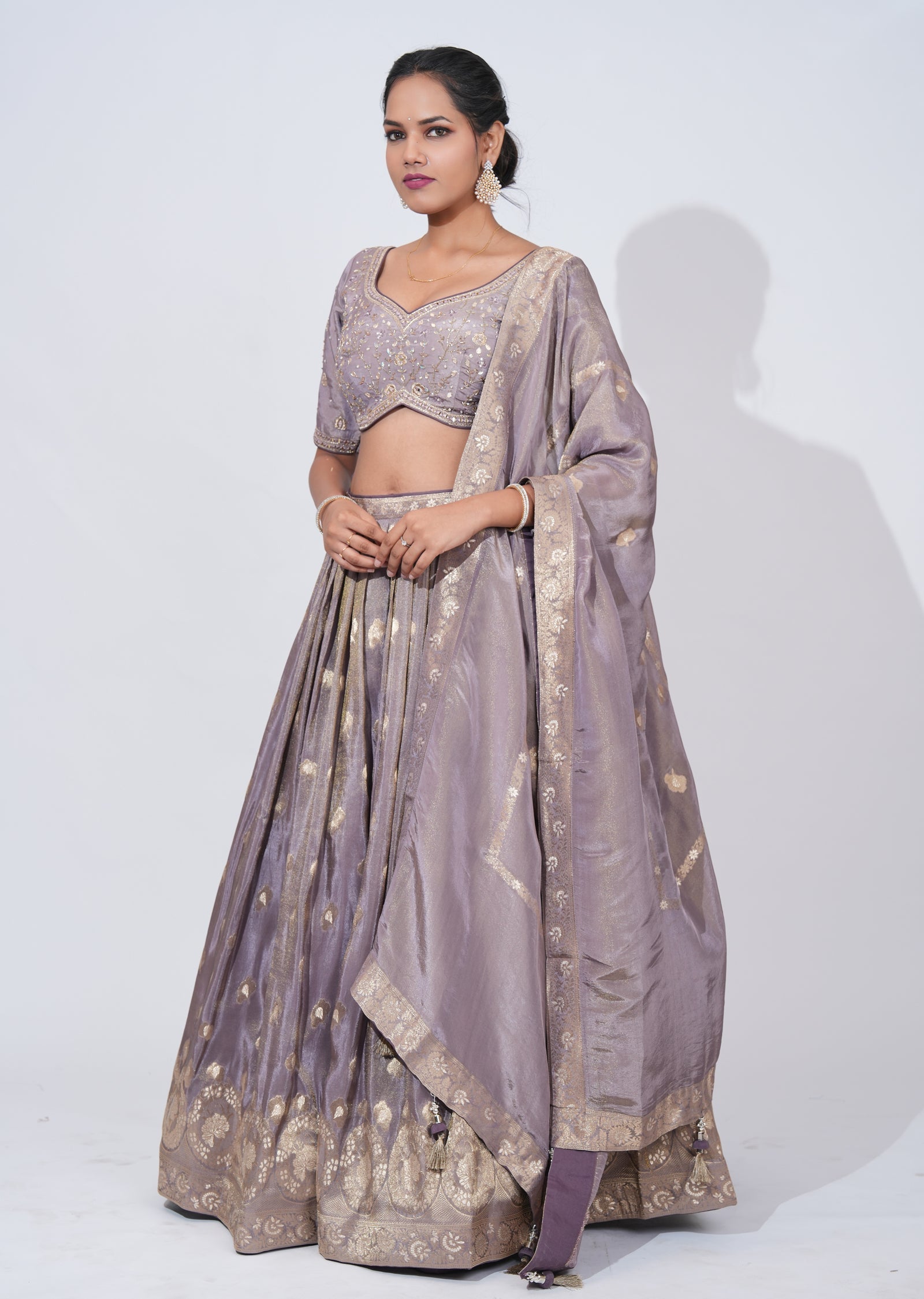 Mauve Tissue Lehenga Set