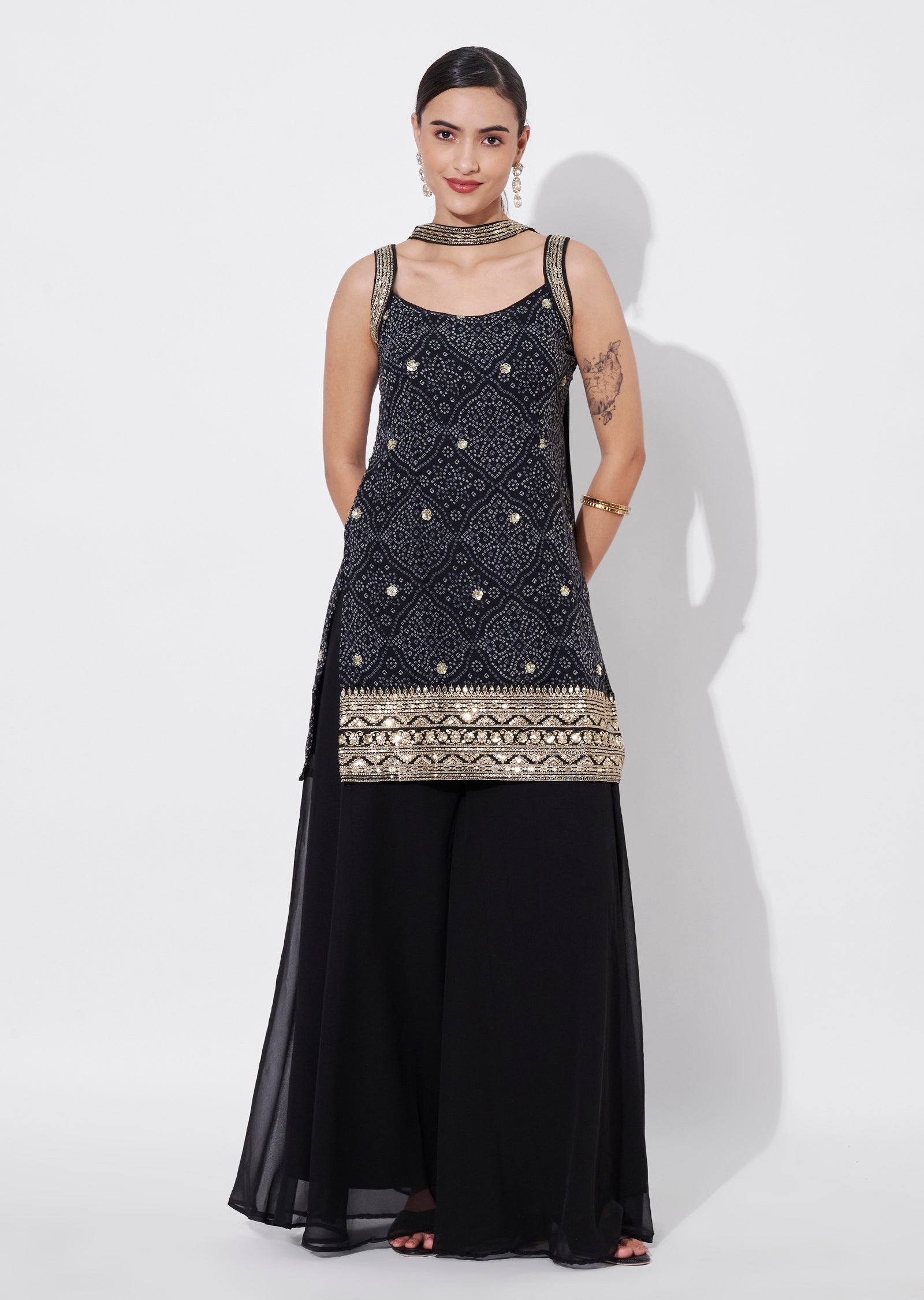 Black Georgette Sharara Set