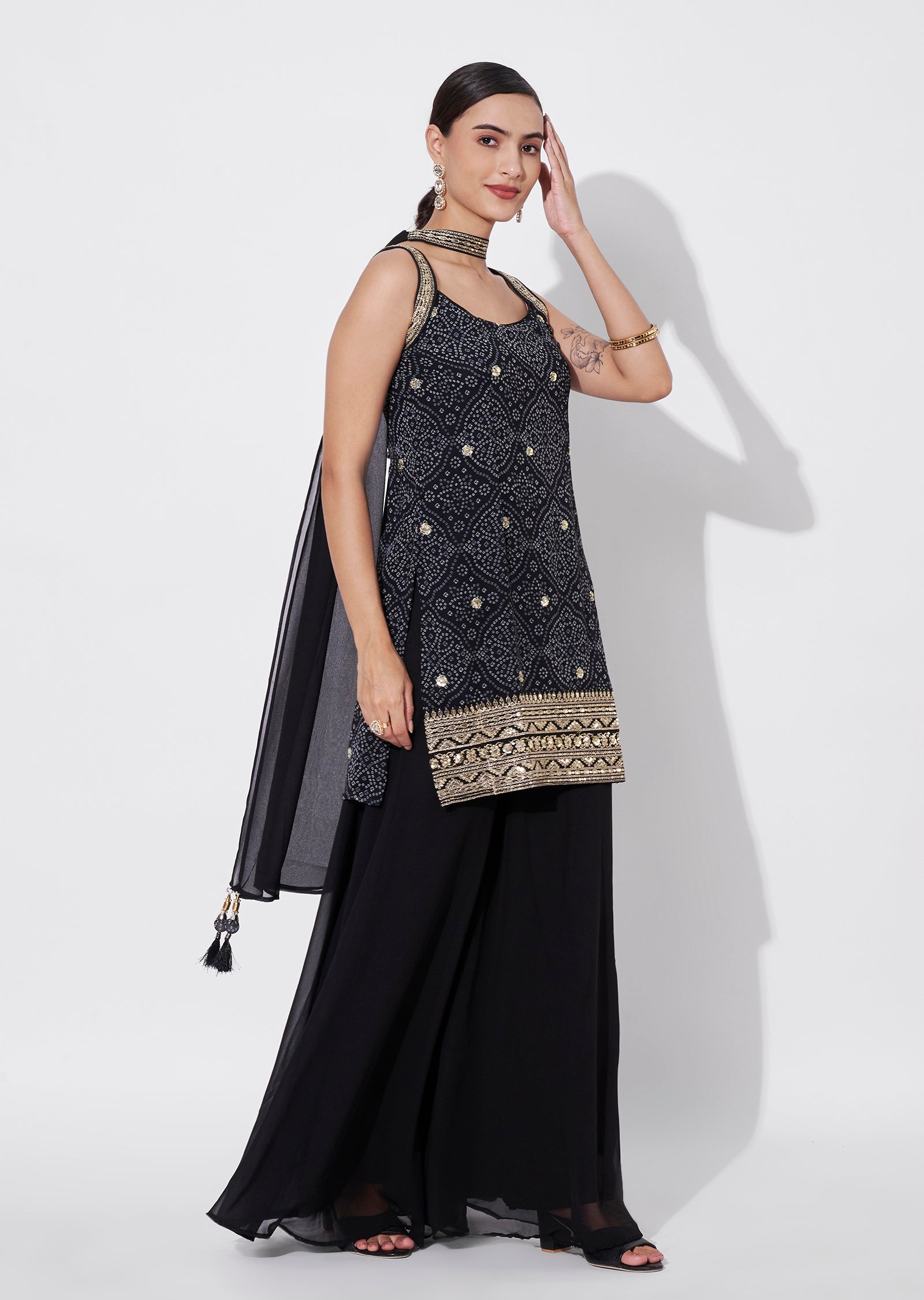 Black Georgette Sharara Set