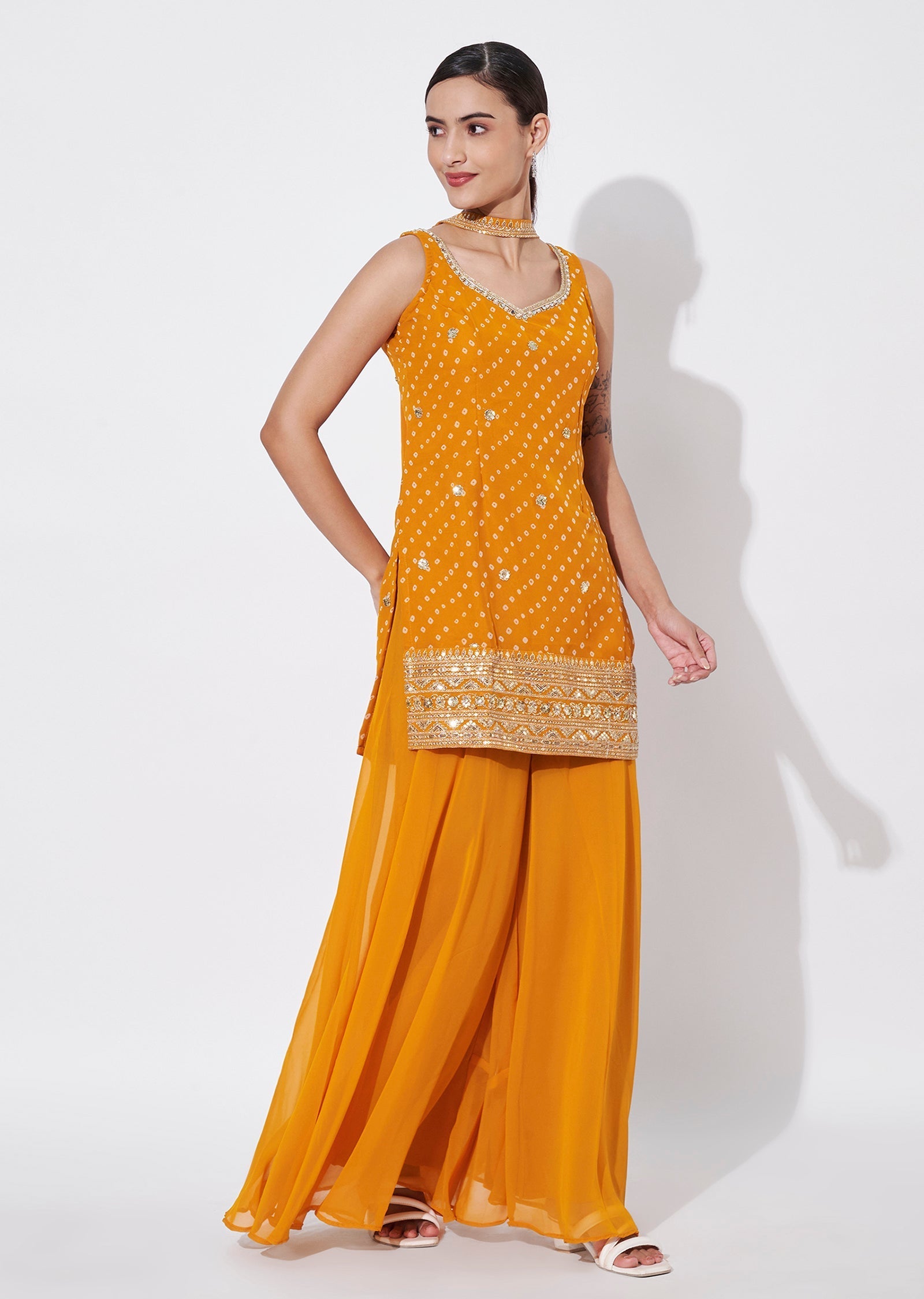 Yellow Georgette Sharara Set