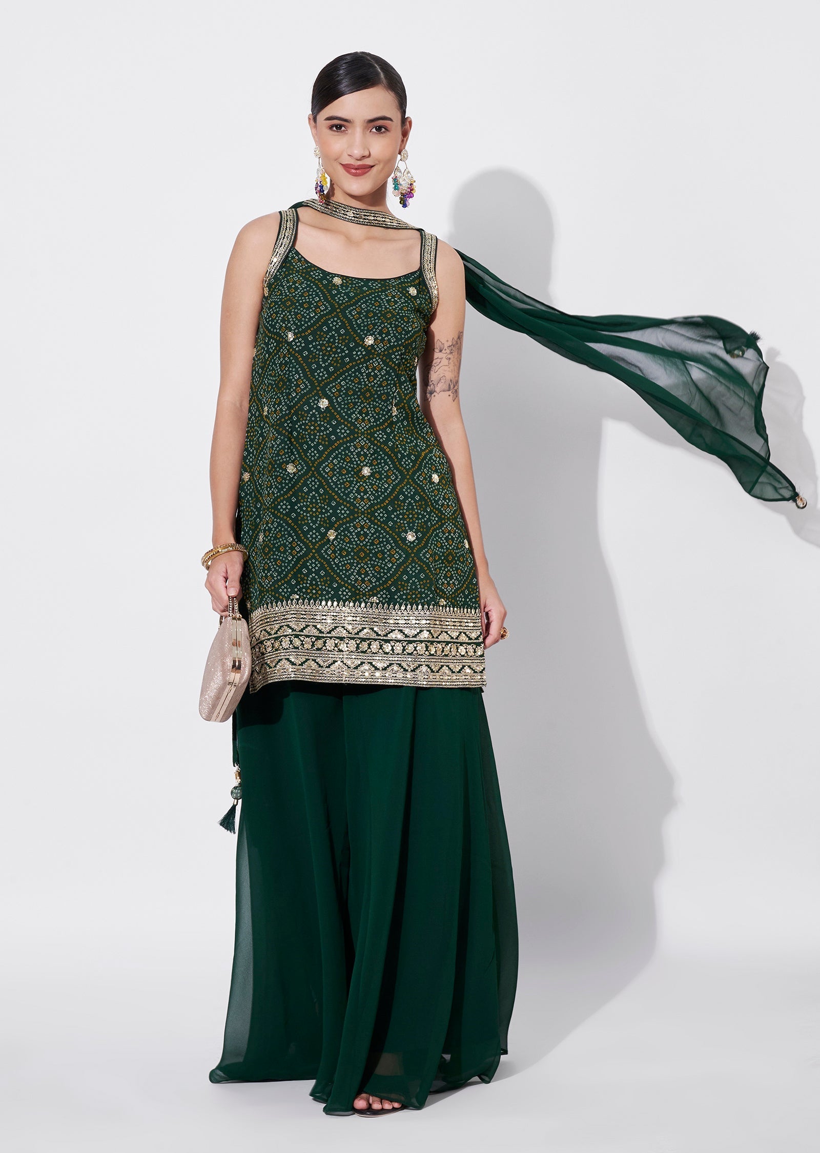 Green Georgette Sharara Set