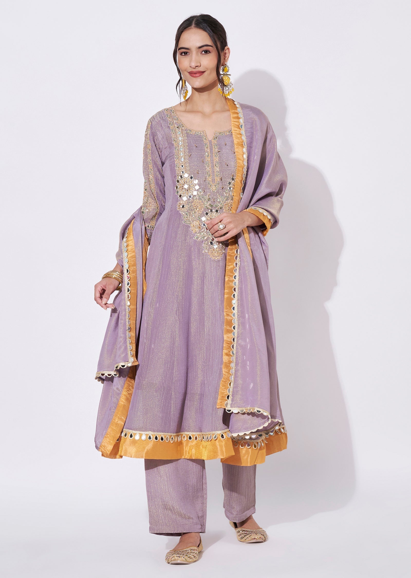 Lavender Tissue Anarkali Suit