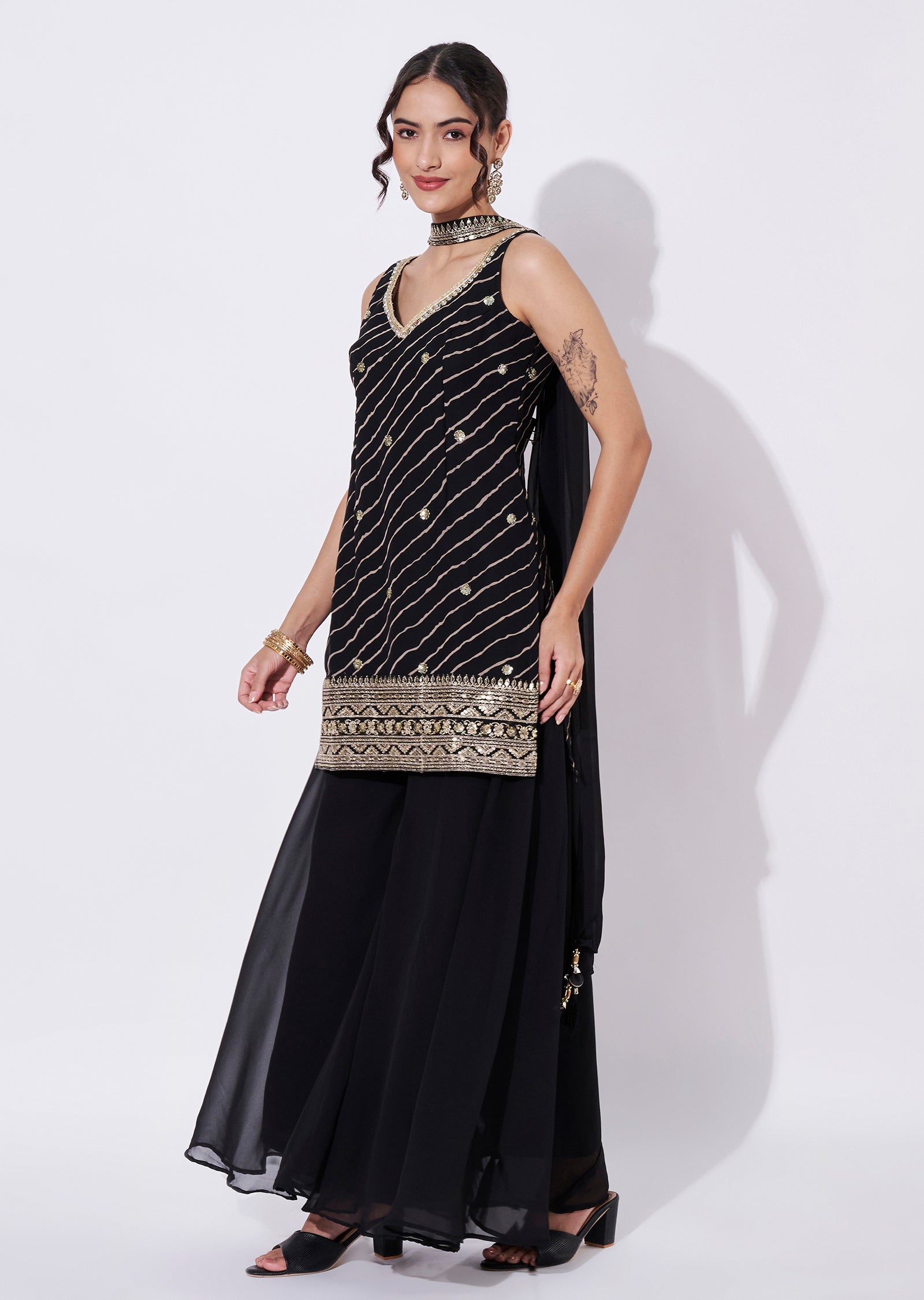 Black Georgette Sharara Set