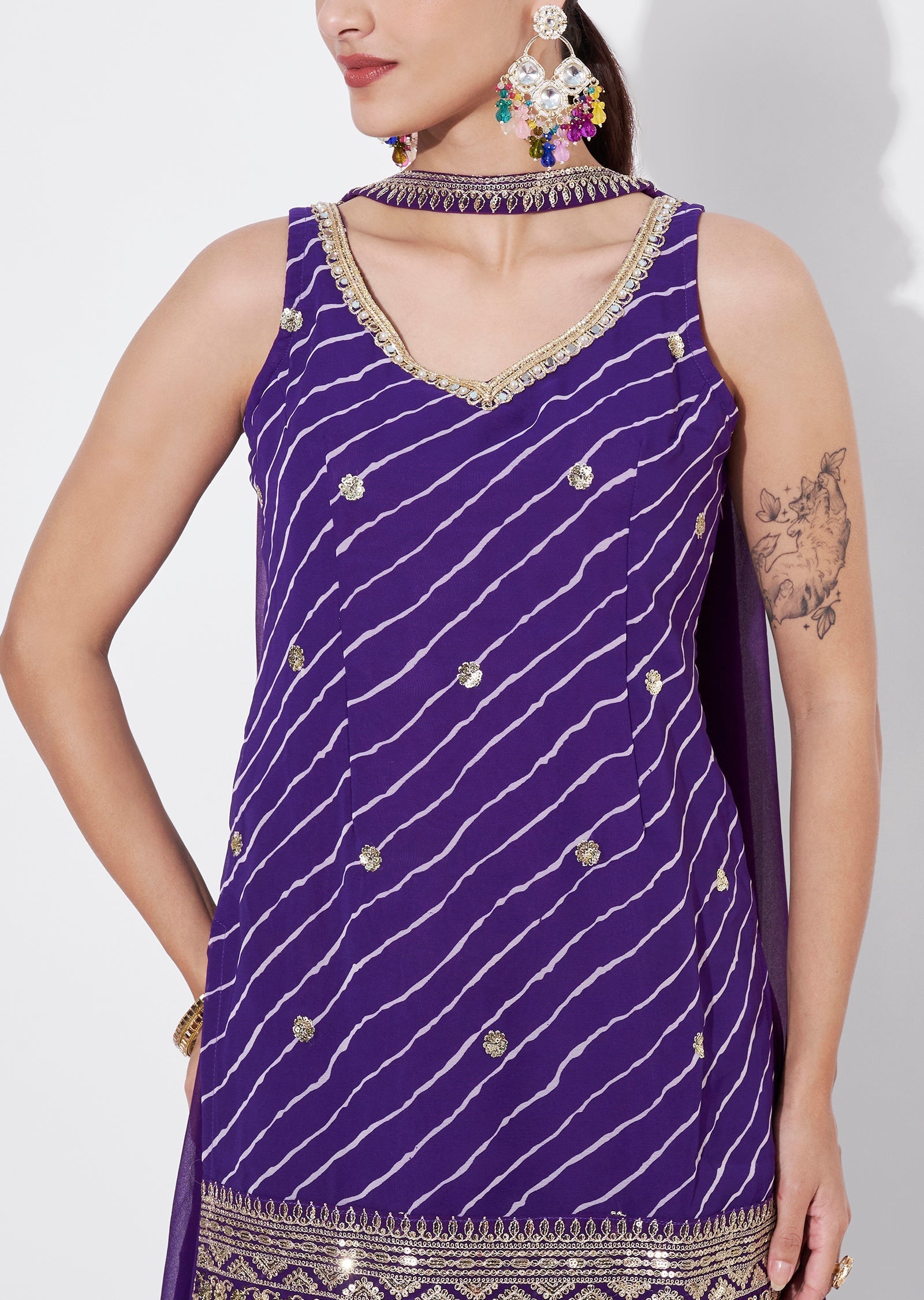 Purple Georgette Sharara Set