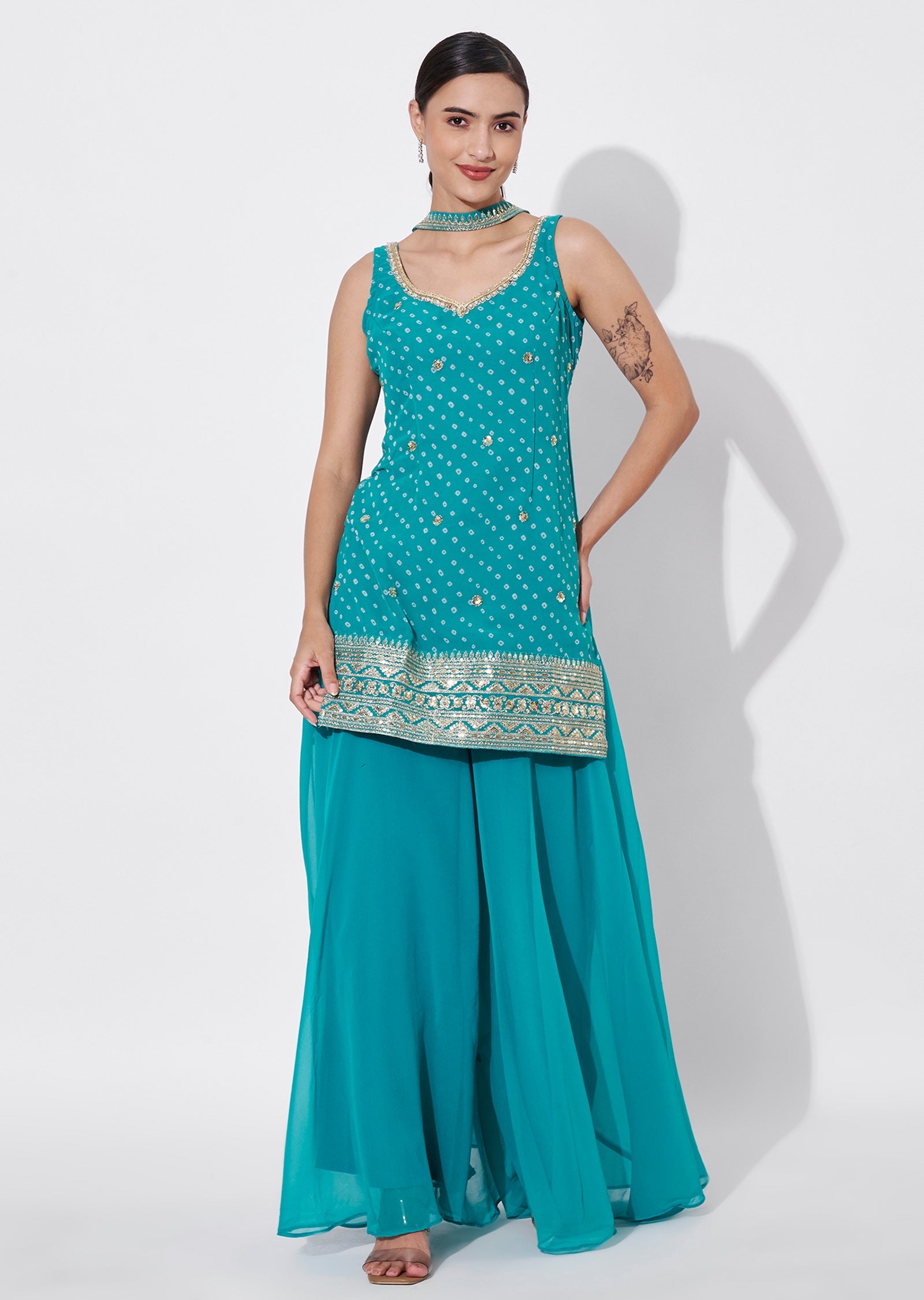 Green Georgette Sharara Set