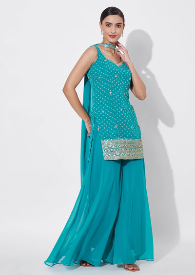 Green Georgette Sharara Set