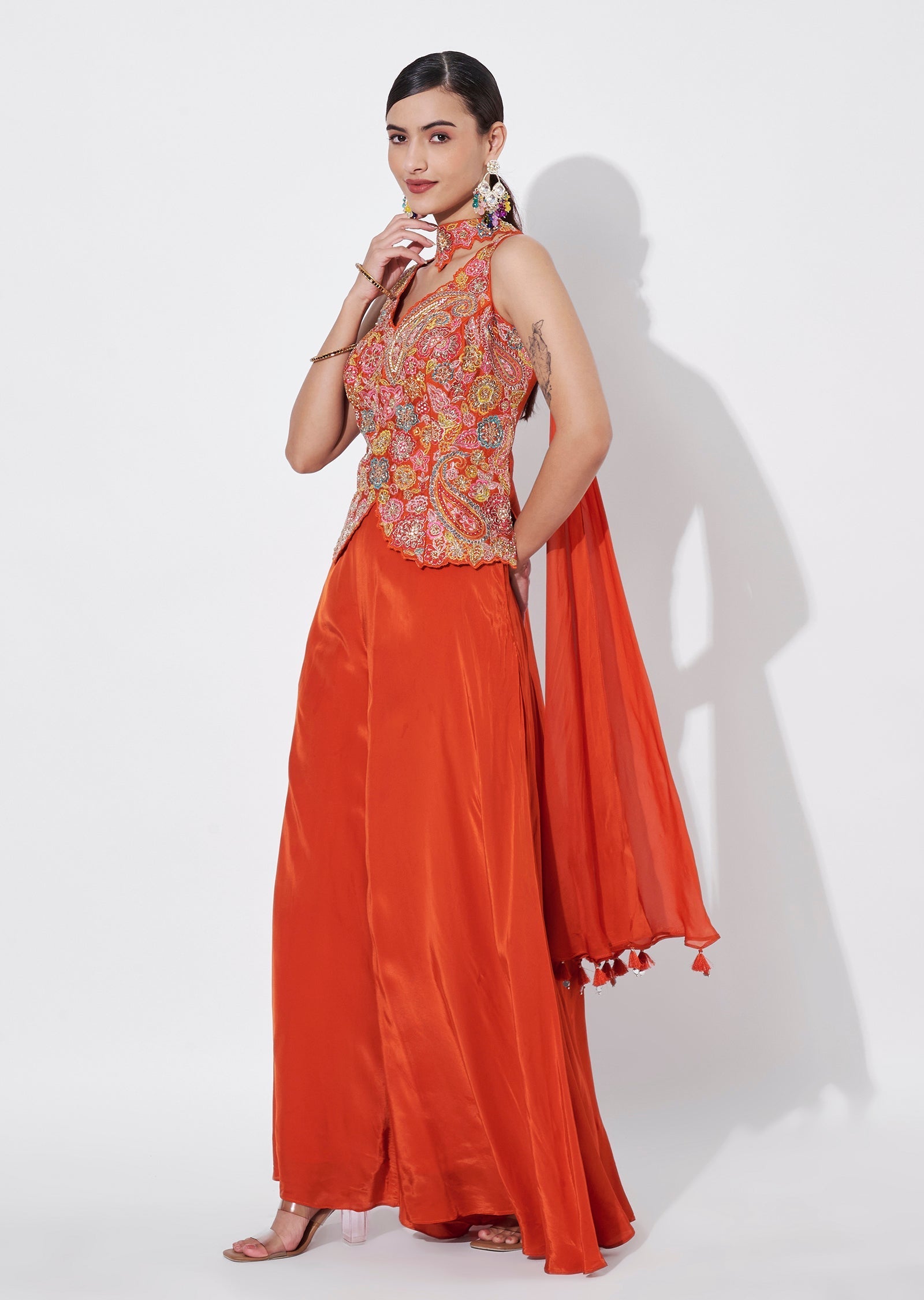 Rust Silk Sharara Set