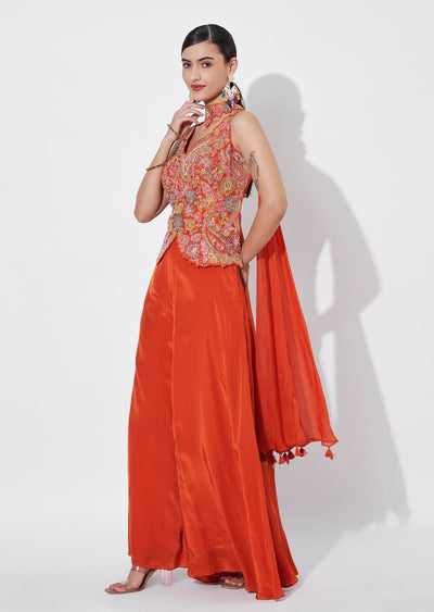 Rust Silk Sharara Set