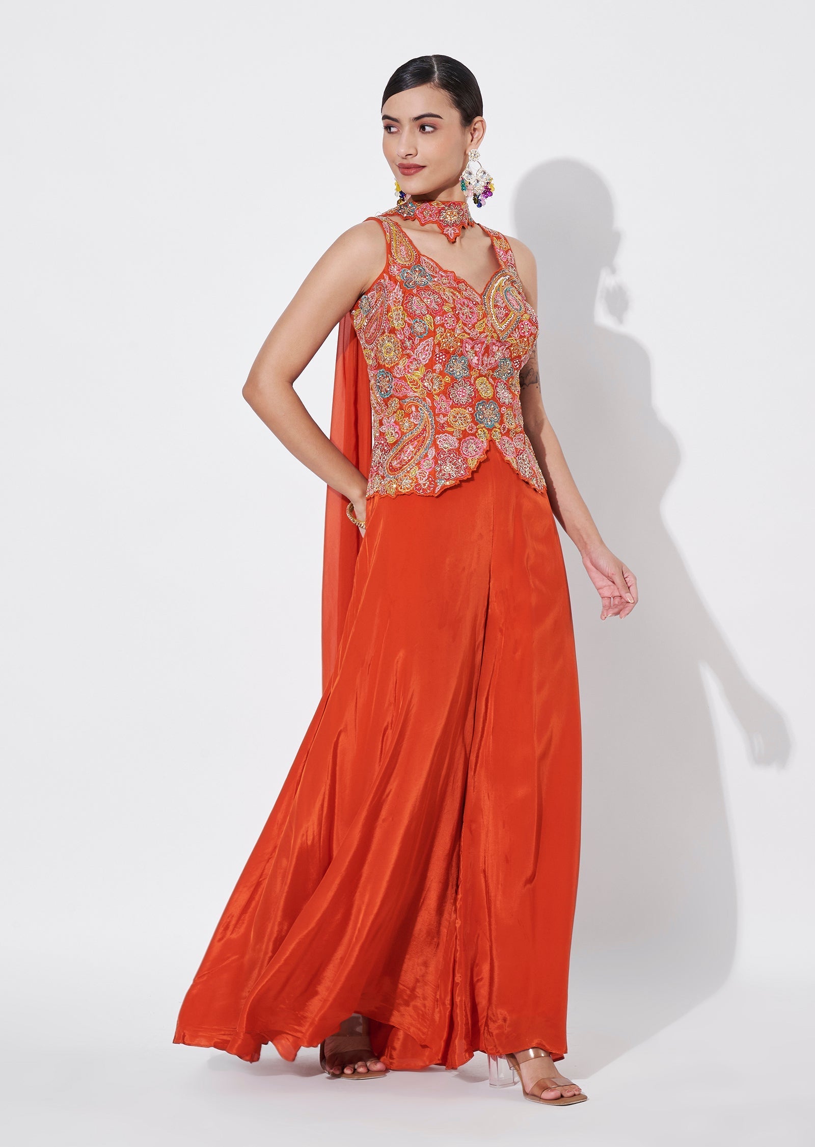 Rust Silk Sharara Set