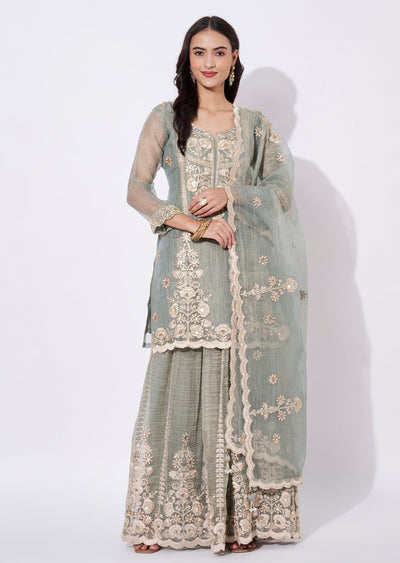 Blue Tissue Sharara Set