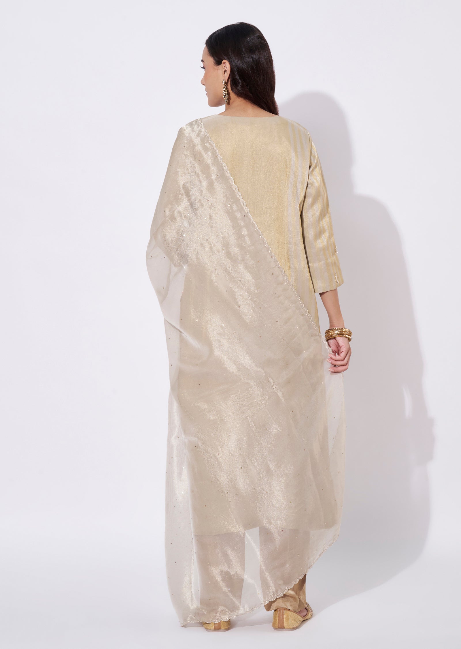 Beige Tissue Straight Cut Suit