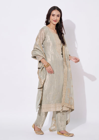 Light Green Tissue Straight Cut Suit