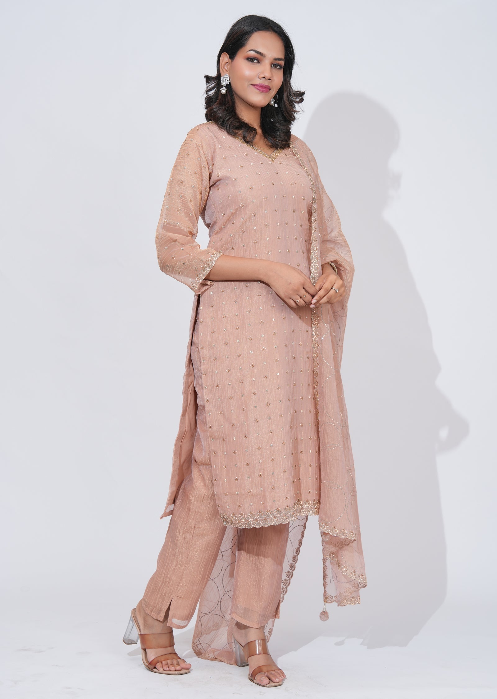 Peach Tissue straight cut Suit