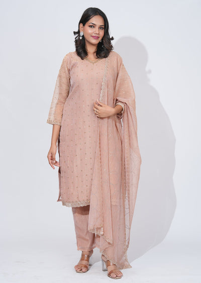Peach Tissue straight cut Suit