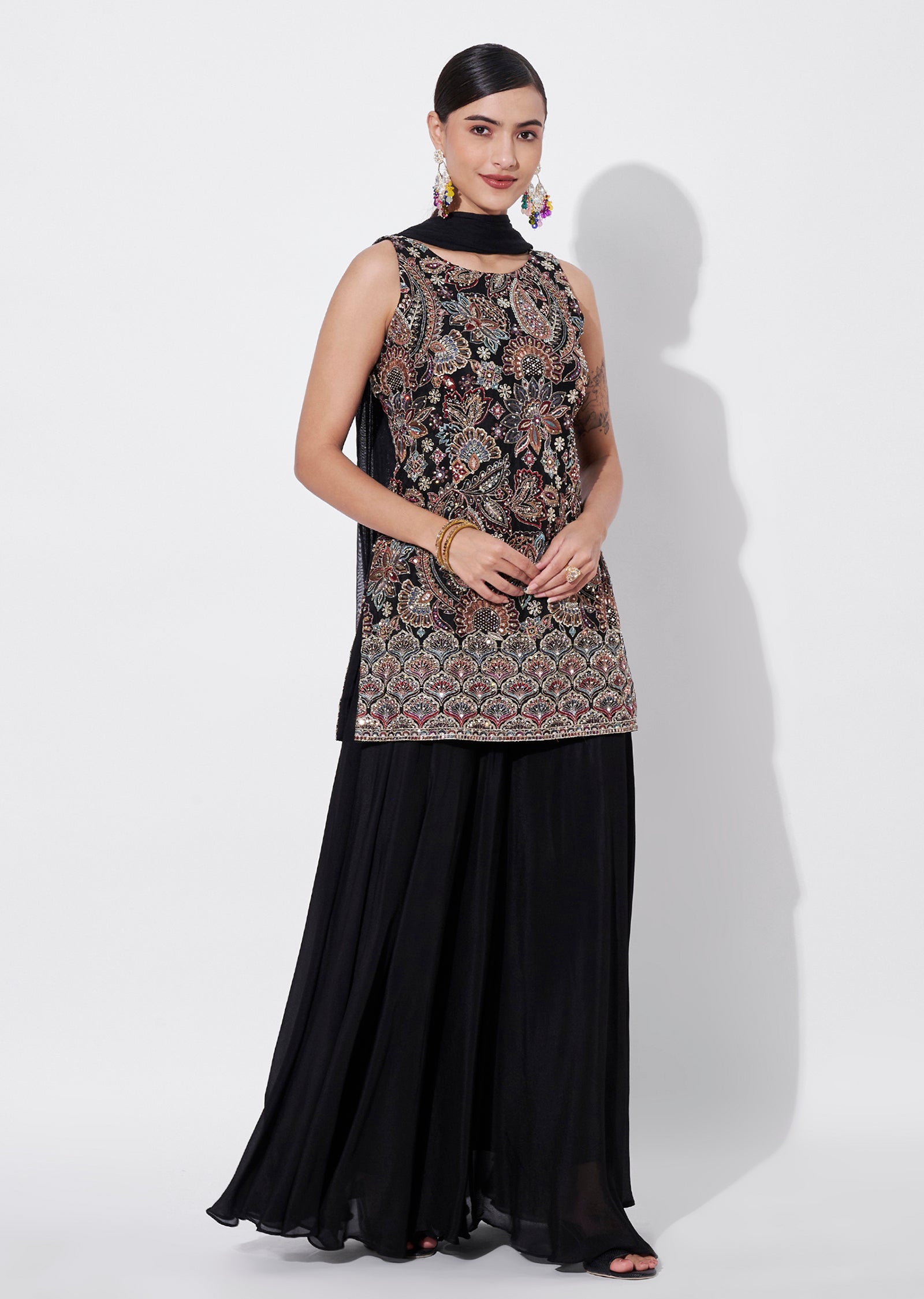 Black Silk Sharara Set