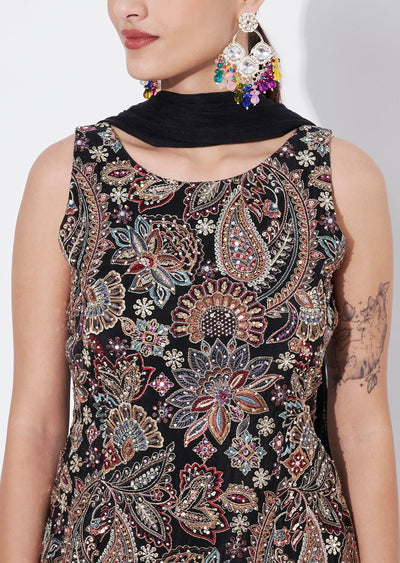 Black Silk Sharara Set