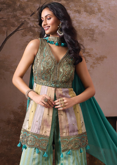 Dusty Green Tissue Sharara Set