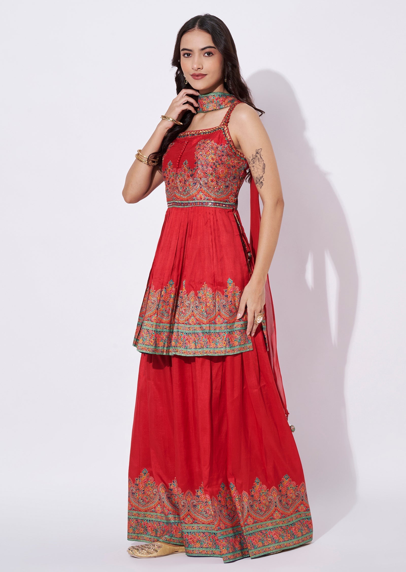 Red Silk Sharara Set