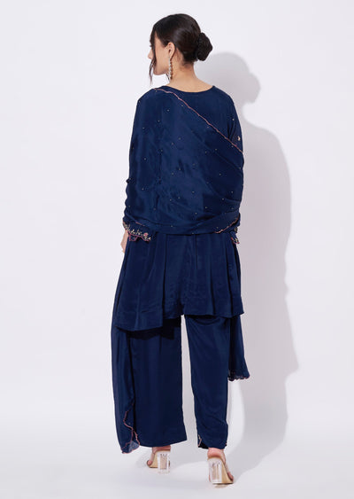 Navy Blue Chinnon Sharara Set