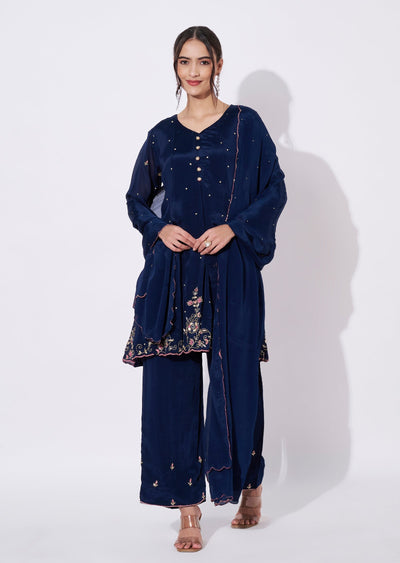 Navy Blue Chinnon Sharara Set