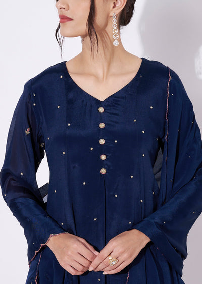 Navy Blue Chinnon Sharara Set