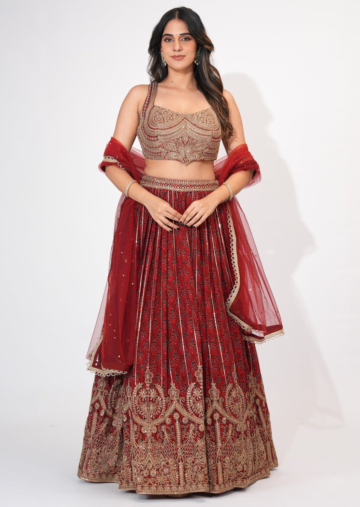 Maroon Silk Crop top Set